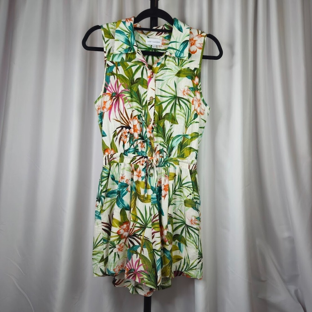 Nordstrom Lost + Wander Womens Small Lined Linen Summer Paradise Isle‎ Romper